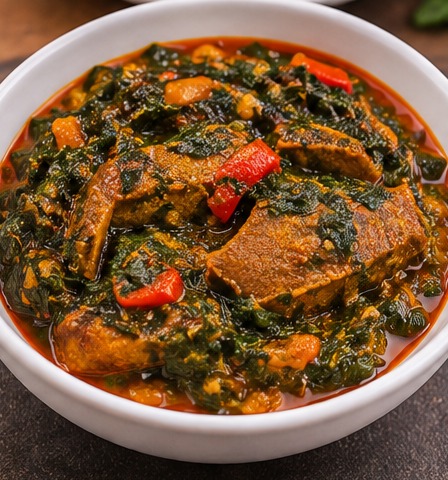 Nigerian vegetable soup in a bowl